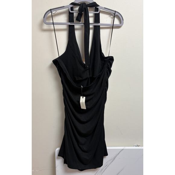 Anthropologie Black Ruched Halter Mini Dress Women’s XL NWT - Picture 2 of 5